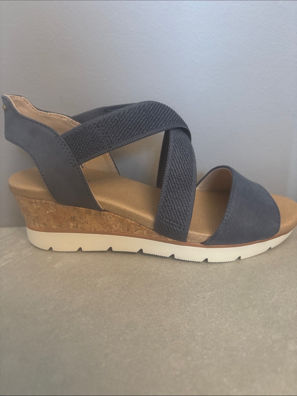 Women’s Gray Cork Platform Wedge Sandal with Elastic Straps